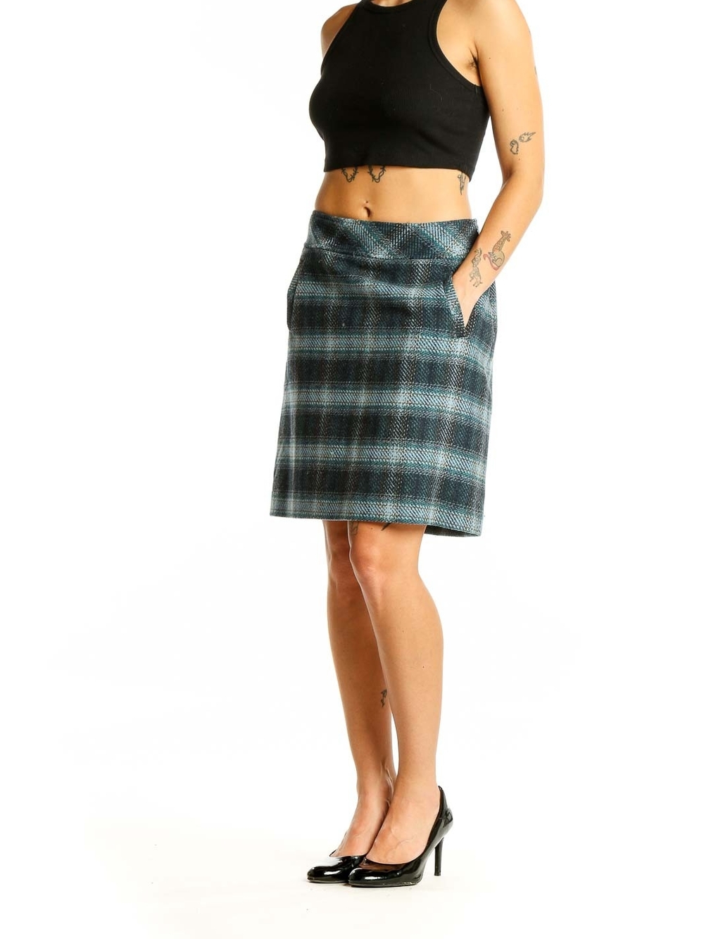 Talbots Blue Plaid Midi Skirt with Pockets Size 6